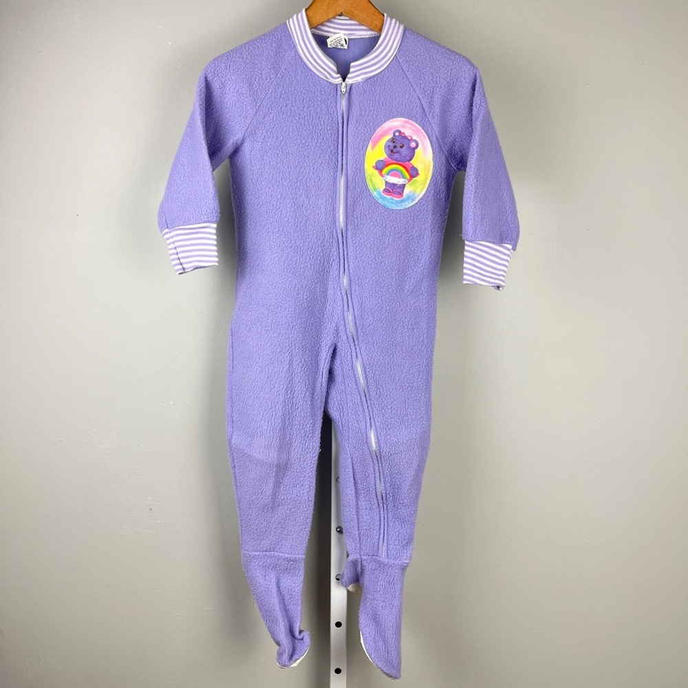 Vintage Dr. Denton Footy Pajamas‎ Girls Size 4 Purple Rainbow Bear One Piece PJs